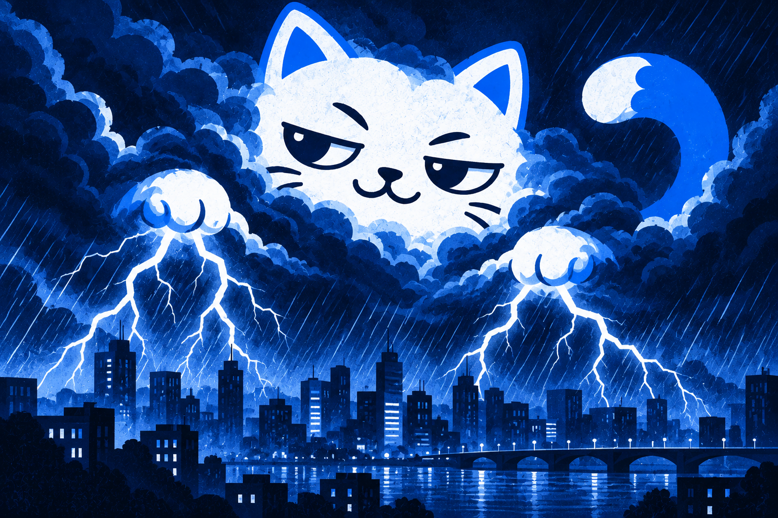 USDCAT forming a blue lightning storm above the city